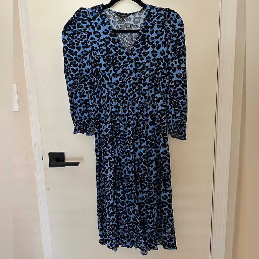 NWT Banana Republic Midi Blue Leopard Print Dress